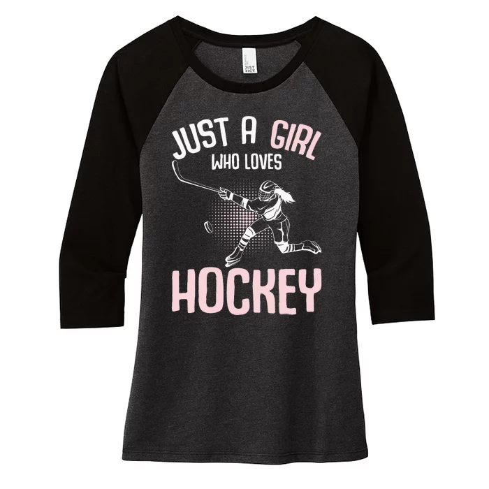 Just a  who loves Hockey Ice Women's Tri-Blend 3/4-Sleeve Raglan Shirt