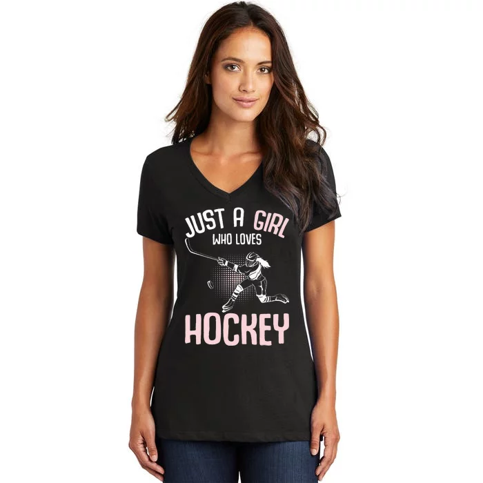 Just a  who loves Hockey Ice Women's V-Neck T-Shirt