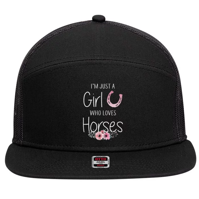 Just A  Who Loves Horses Horse Lover Cute 7 Panel Mesh Trucker Snapback Hat