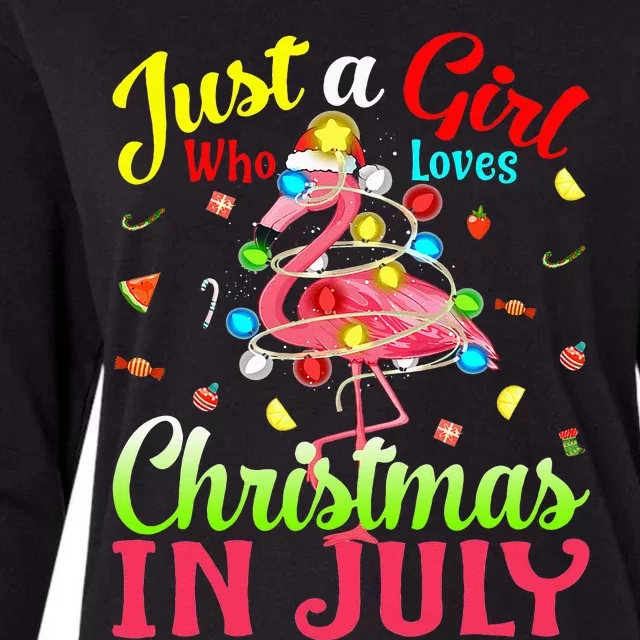 Just A  Who Loves Christmas In July Flamingo Womens Cotton Relaxed Long Sleeve T-Shirt