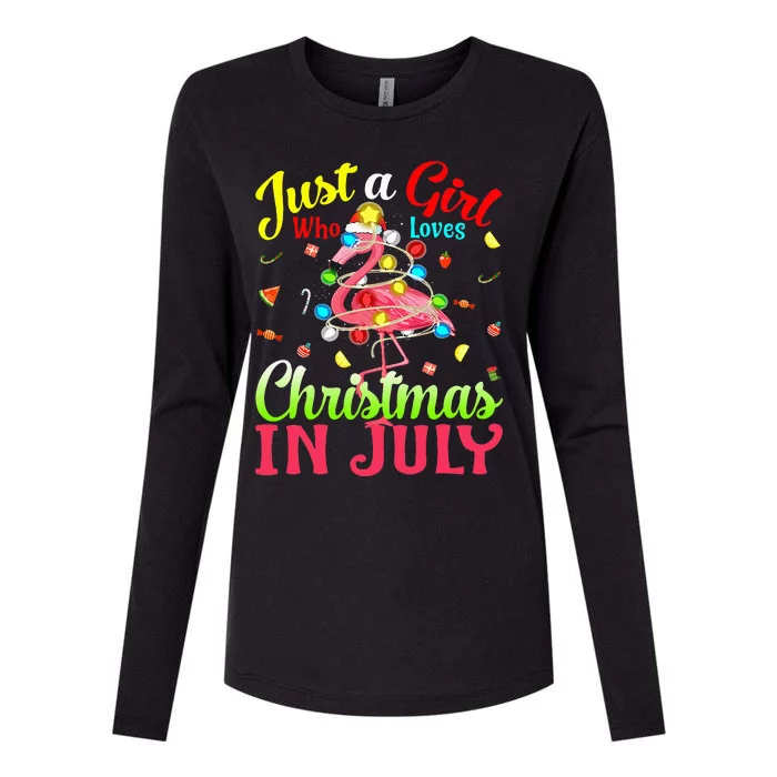 Just A  Who Loves Christmas In July Flamingo Womens Cotton Relaxed Long Sleeve T-Shirt