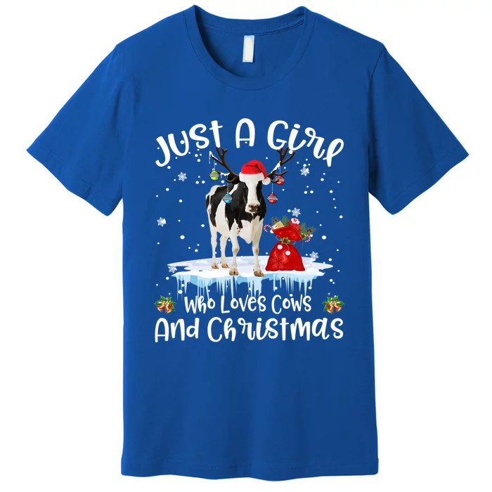 Just A Who Loves Cows And Christmas Ugly Sweater Gift Premium T-Shirt