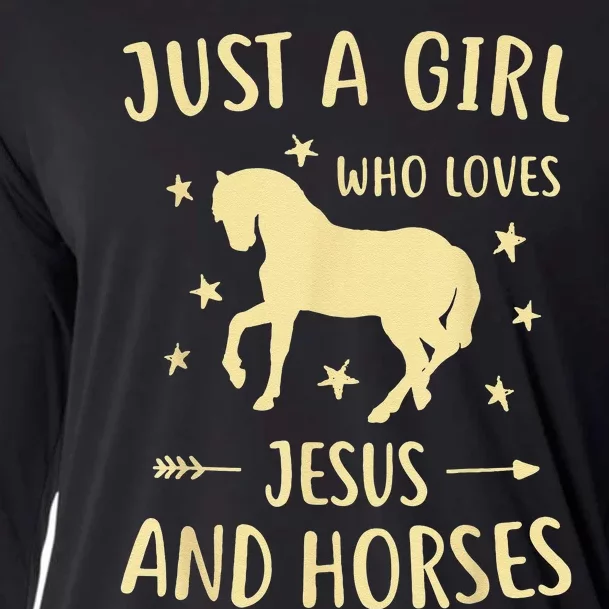 Just A  Who Loves Jesus And Horses Cooling Performance Long Sleeve Crew