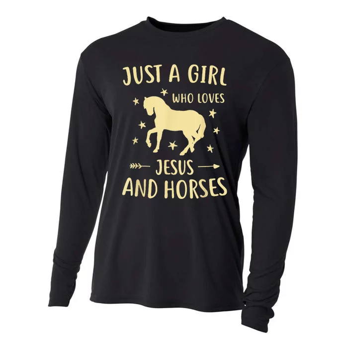 Just A  Who Loves Jesus And Horses Cooling Performance Long Sleeve Crew