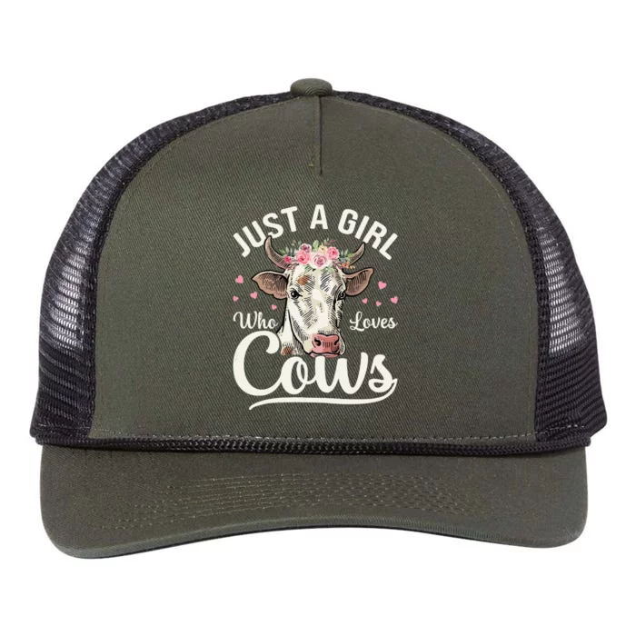 Just a  Who Loves Cows Funny Cute Cow animal Retro Rope Trucker Hat Cap