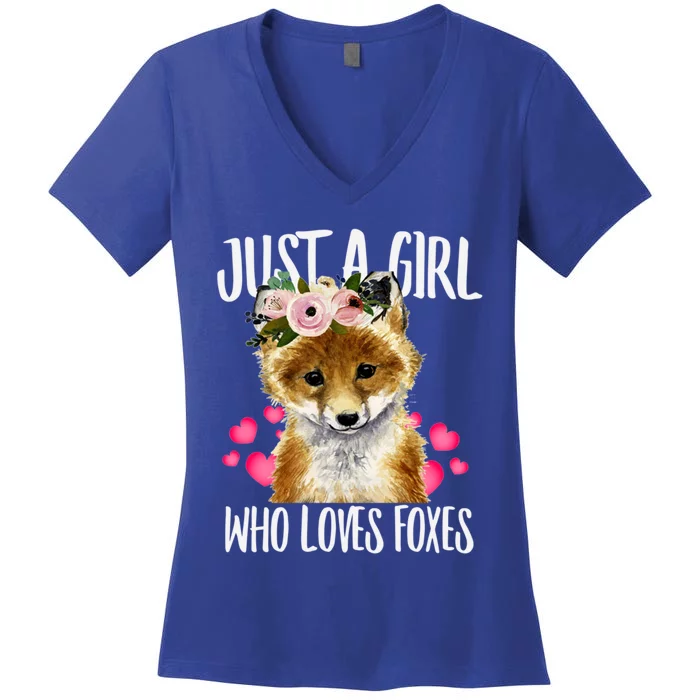 Just A Who Loves Foxes Lovegiftr Dad Mom Funny Funny Gift Women's V-Neck T-Shirt