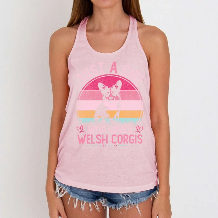 Just A Who Loves Welsh Corgis Vintage Welsh Corgis Gift Women's Knotted Racerback Tank