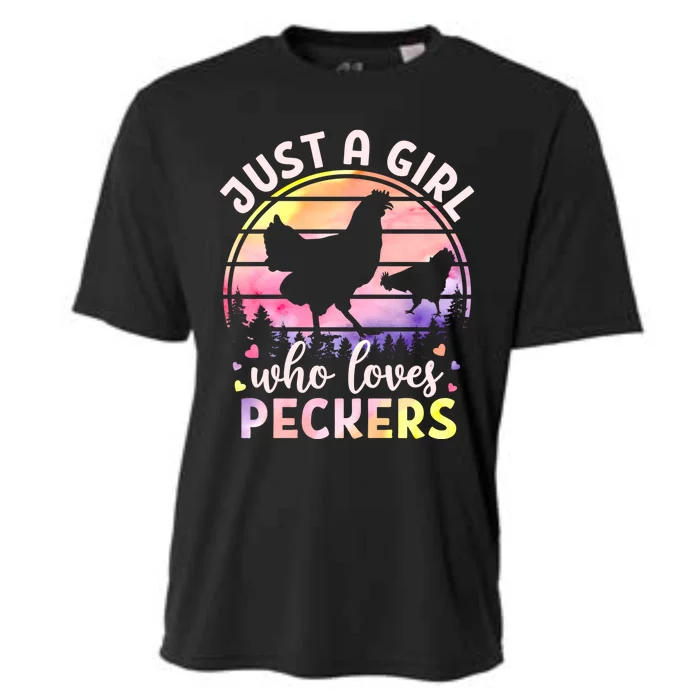 Just A Who Loves Peckers Watercolor Chicken Lovers Great Gift Cooling Performance Crew T-Shirt