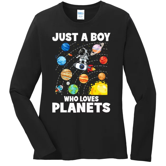 Just A  Who Loves Planets & Solar System Space Science Ladies Long Sleeve Shirt