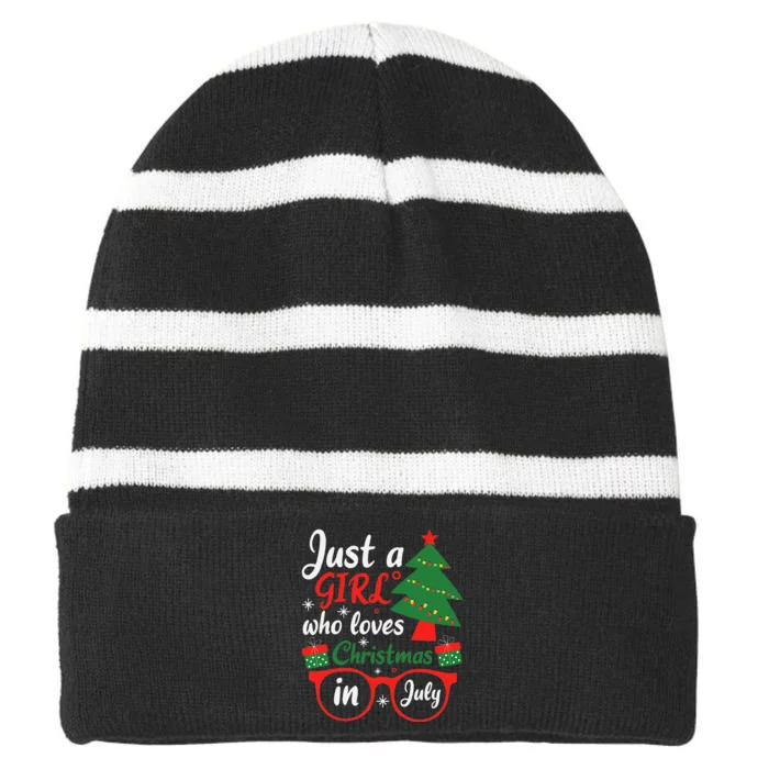 Just A Who Loves Christmas In July Summer Gift Striped Beanie with Solid Band