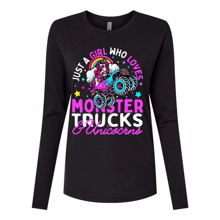 Just a  Who Loves Monster Trucks and Unicornsx Womens Cotton Relaxed Long Sleeve T-Shirt