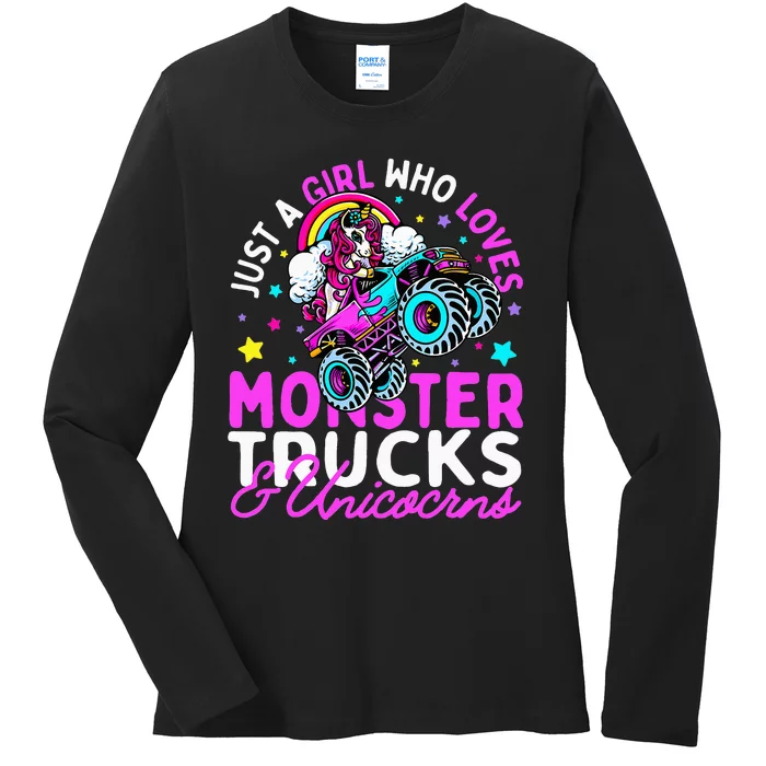 Just a  Who Loves Monster Trucks and Unicornsx Ladies Long Sleeve Shirt