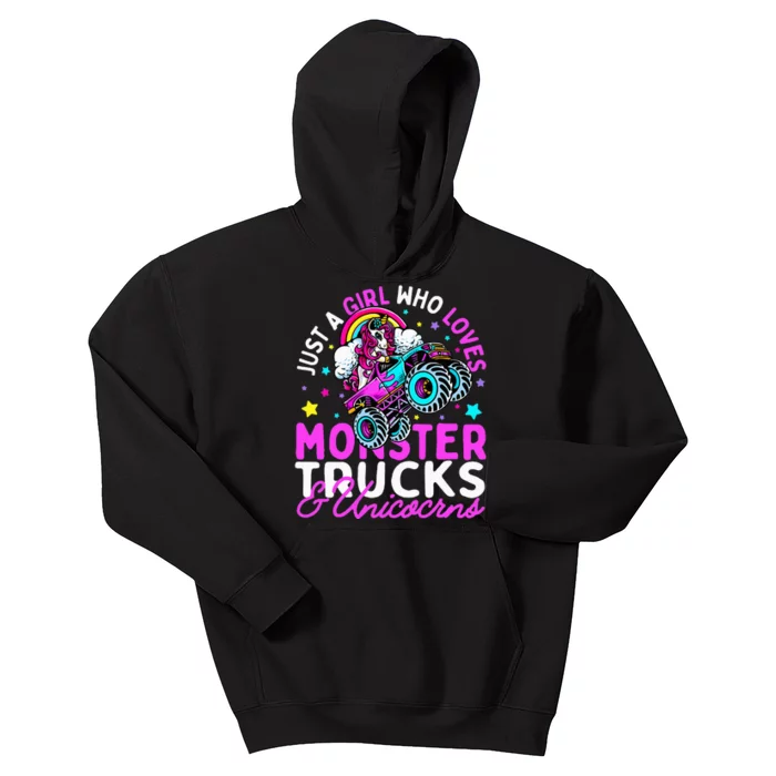 Just a  Who Loves Monster Trucks and Unicornsx Kids Hoodie