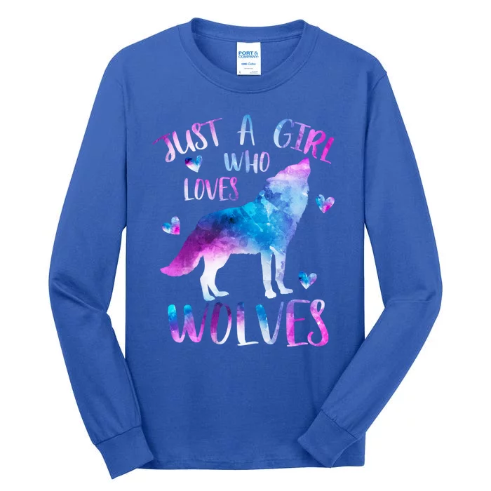 Just A Who Loves Wolves Watercolor Cute Wolf Love Gift Tall Long Sleeve T-Shirt