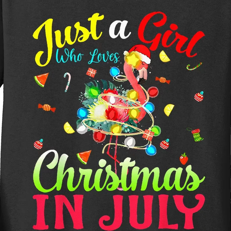 Just A Who Loves Christmas In July Flamingo Kids Long Sleeve Shirt