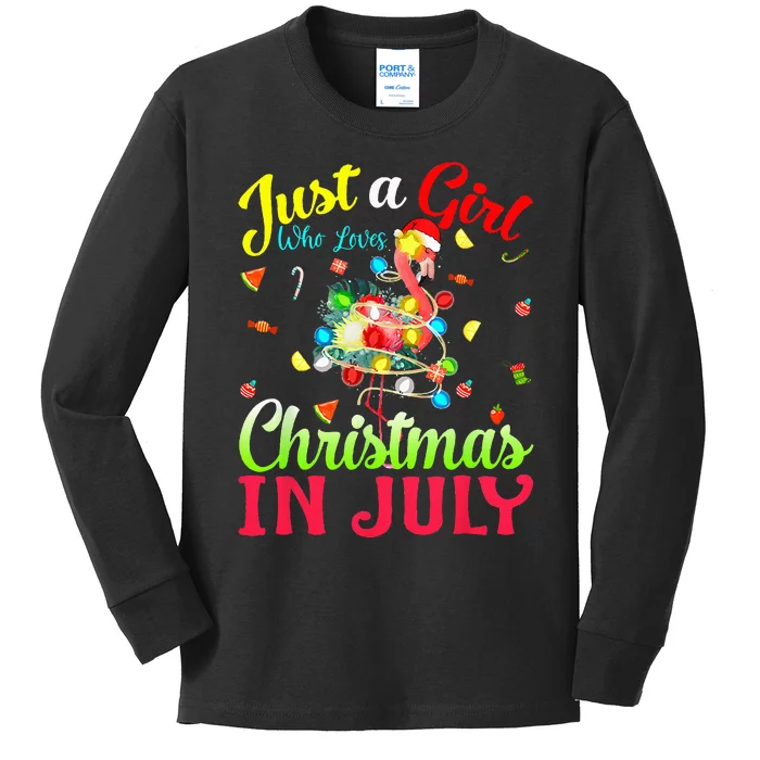 Just A Who Loves Christmas In July Flamingo Kids Long Sleeve Shirt