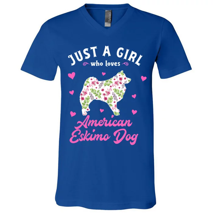 Just A Who Loves American Eskimo Dog Gift V-Neck T-Shirt