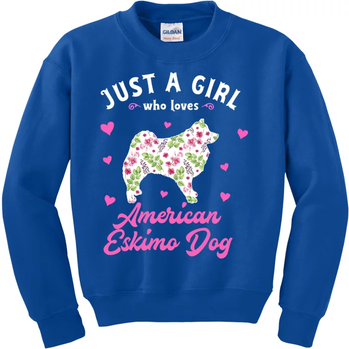 Just A Who Loves American Eskimo Dog Gift Kids Sweatshirt