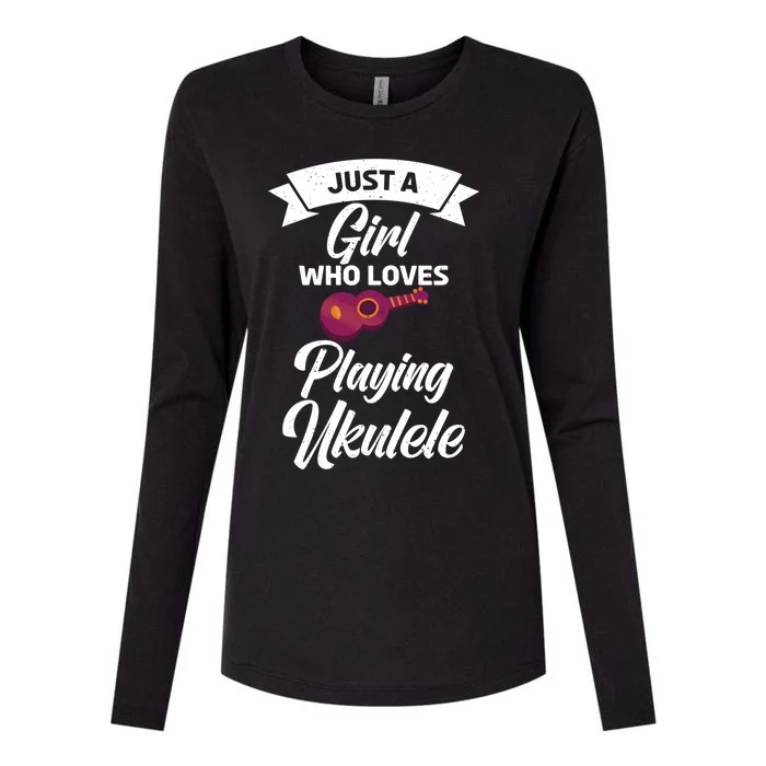 Just A Who Loves Playing Ukulele Uke Ukulele Gift Womens Cotton Relaxed Long Sleeve T-Shirt