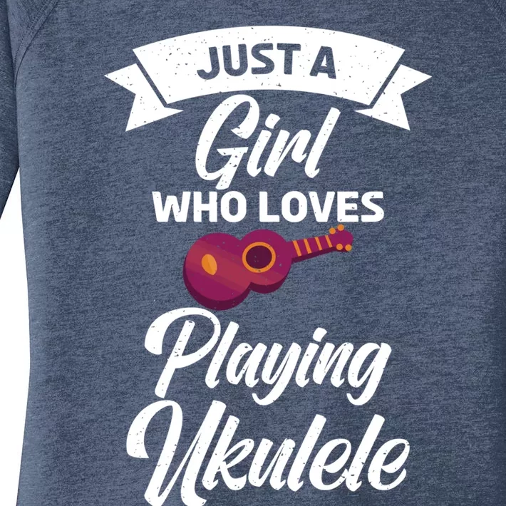 Just A Who Loves Playing Ukulele Uke Ukulele Gift Women's Perfect Tri Tunic Long Sleeve Shirt