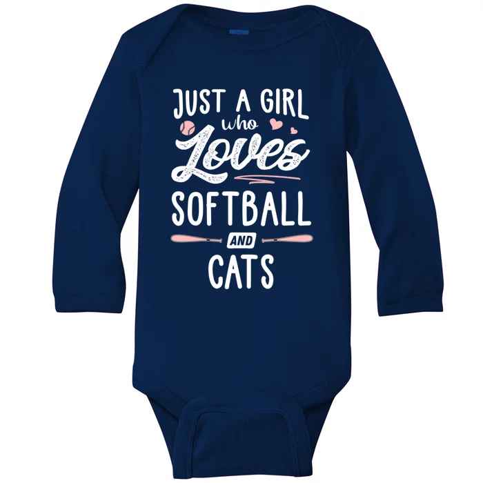 Just A Who Loves Softball And Cats Gift Gift Baby Long Sleeve Bodysuit