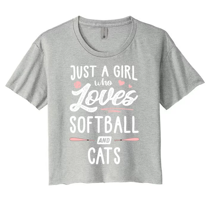 Just A Who Loves Softball And Cats Gift Gift Women's Crop Top Tee