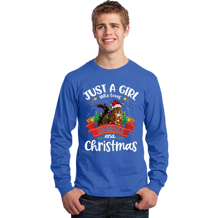 Just A Who Loves Squirrels And Christmas Santa Hat Light Meaningful Gift Long Sleeve Shirt