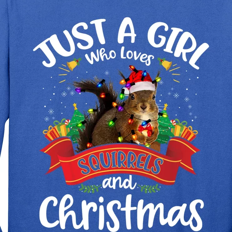 Just A Who Loves Squirrels And Christmas Santa Hat Light Meaningful Gift Long Sleeve Shirt