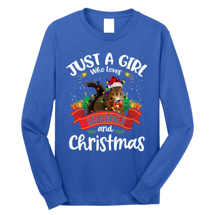 Just A Who Loves Squirrels And Christmas Santa Hat Light Meaningful Gift Long Sleeve Shirt