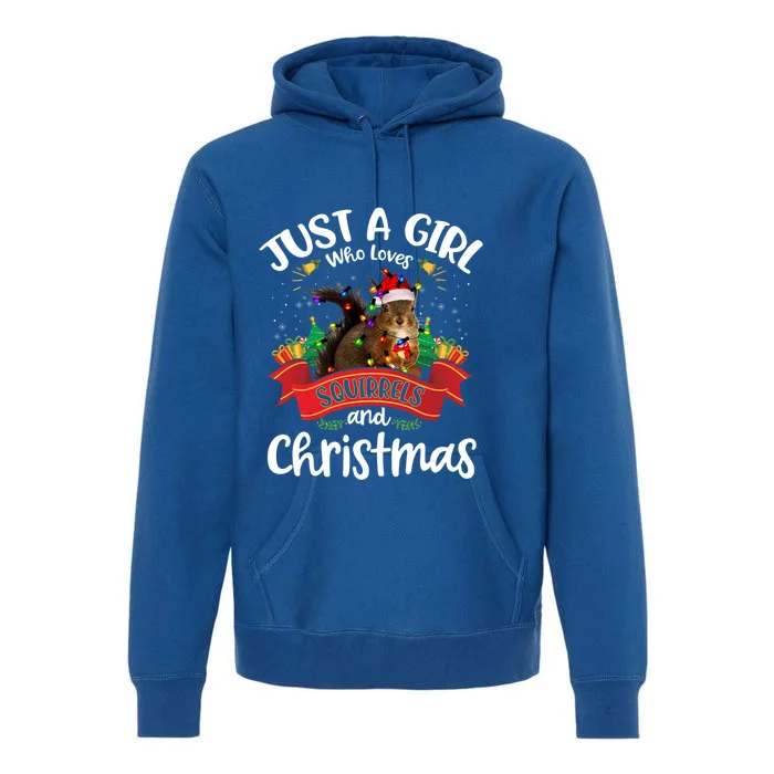 Just A Who Loves Squirrels And Christmas Santa Hat Light Meaningful Gift Premium Hoodie