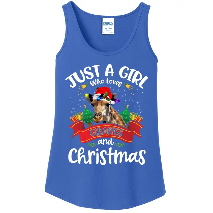 Just A Who Loves Giraffes And Christmas Santa Hat Lights Gift Ladies Essential Tank