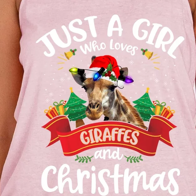 Just A Who Loves Giraffes And Christmas Santa Hat Lights Gift Women's Knotted Racerback Tank