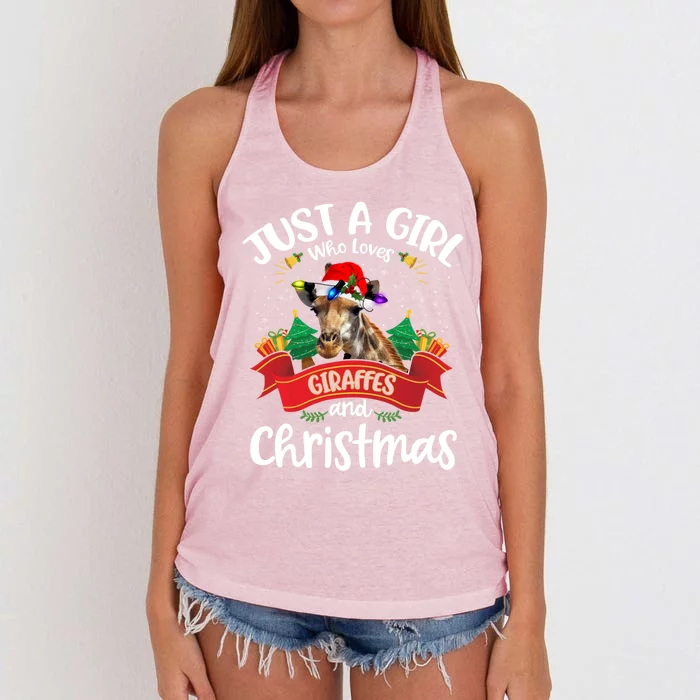 Just A Who Loves Giraffes And Christmas Santa Hat Lights Gift Women's Knotted Racerback Tank