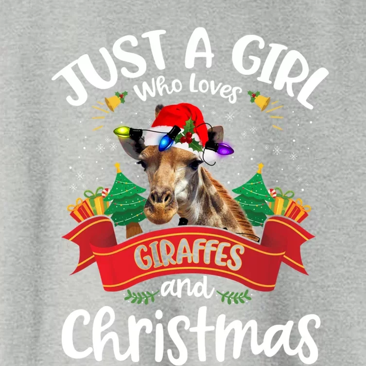 Just A Who Loves Giraffes And Christmas Santa Hat Lights Gift Women's Crop Top Tee