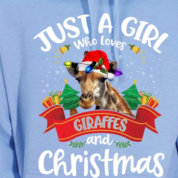 Just A Who Loves Giraffes And Christmas Santa Hat Lights Gift Unisex Surf Hoodie