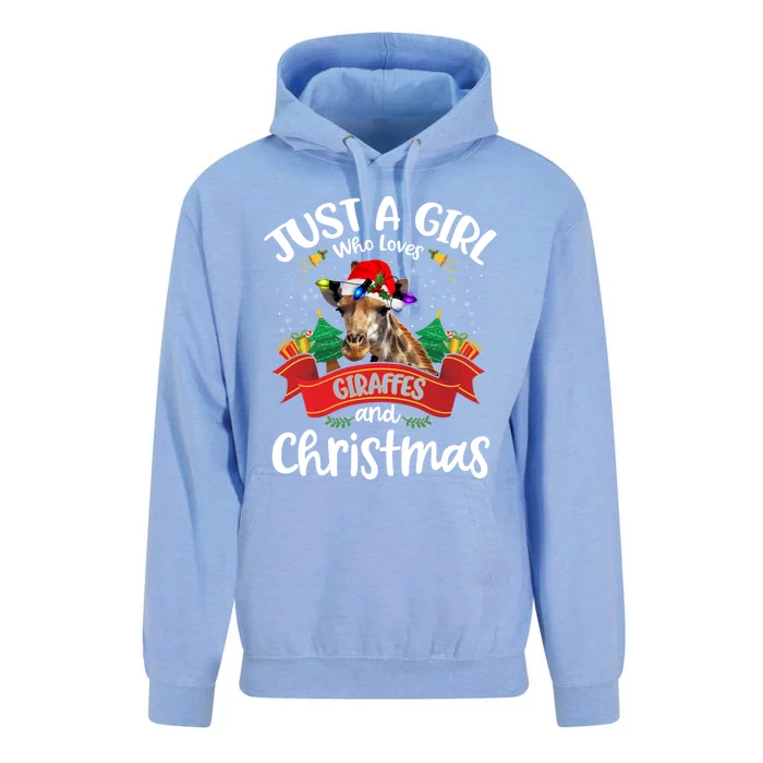 Just A Who Loves Giraffes And Christmas Santa Hat Lights Gift Unisex Surf Hoodie