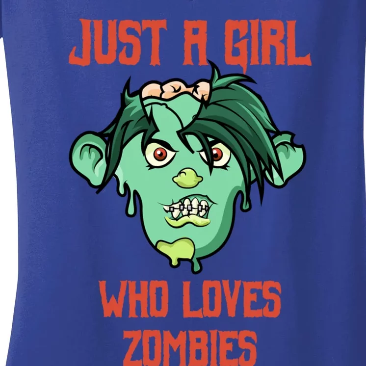 Just A Who Loves Zombies Gift Zombie Face Gift Women's V-Neck T-Shirt