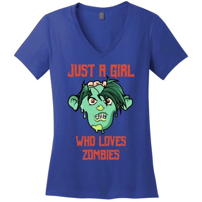 Just A Who Loves Zombies Gift Zombie Face Gift Women's V-Neck T-Shirt