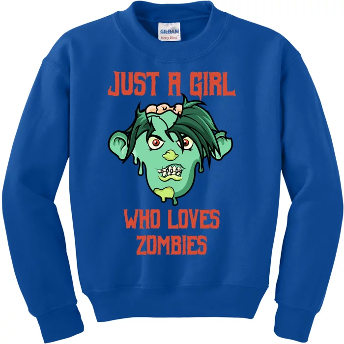 Just A Who Loves Zombies Gift Zombie Face Gift Kids Sweatshirt