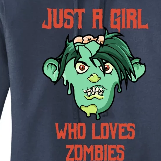 Just A Who Loves Zombies Gift Zombie Face Gift Women's Pullover Hoodie