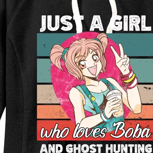 Just A Who Loves Boba And Ghost Hunting Kawaii Gift Women's Fleece Hoodie