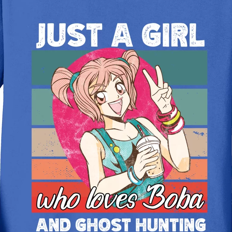 Just A Who Loves Boba And Ghost Hunting Kawaii Gift Kids Long Sleeve Shirt