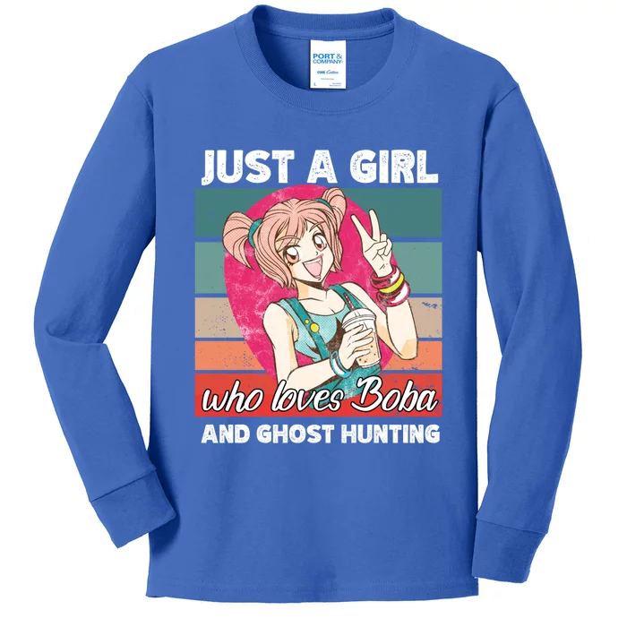 Just A Who Loves Boba And Ghost Hunting Kawaii Gift Kids Long Sleeve Shirt