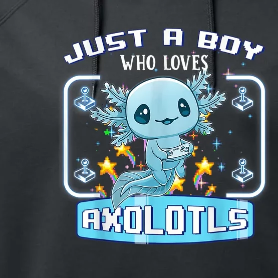 Just a  Who Loves Axolotls Funny Axolotl Gamer  Boys Performance Fleece Hoodie