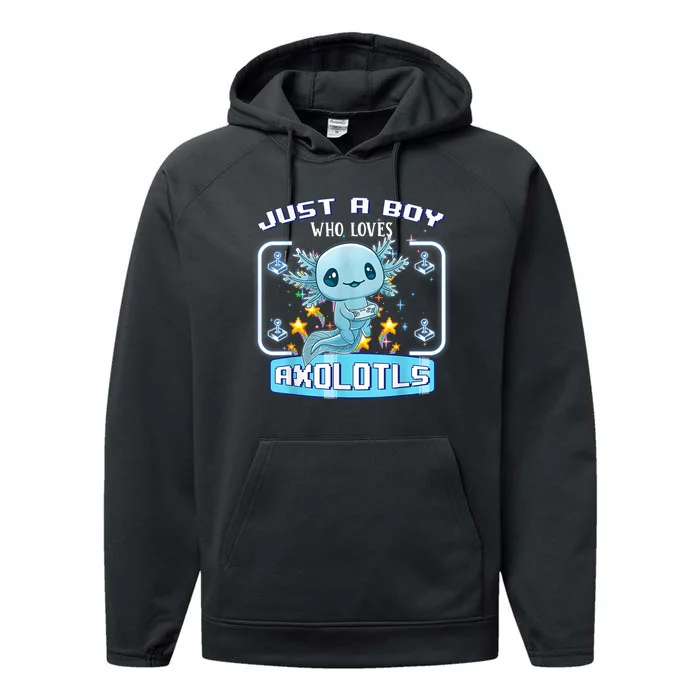 Just a  Who Loves Axolotls Funny Axolotl Gamer  Boys Performance Fleece Hoodie