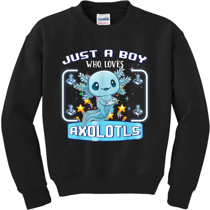 Just a  Who Loves Axolotls Funny Axolotl Gamer  Boys Kids Sweatshirt