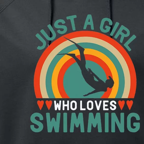 Just A Who Loves Swimming Funny Swimmer Gifts Performance Fleece Hoodie