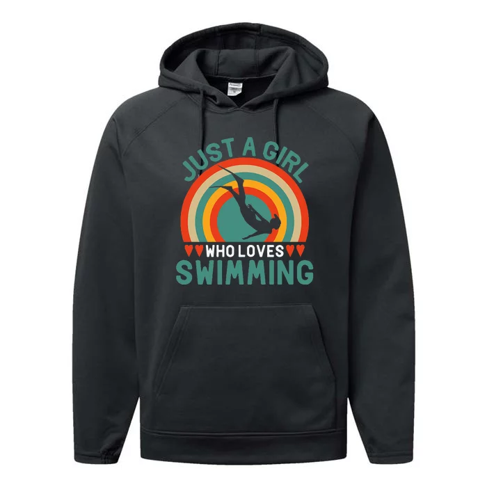 Just A Who Loves Swimming Funny Swimmer Gifts Performance Fleece Hoodie