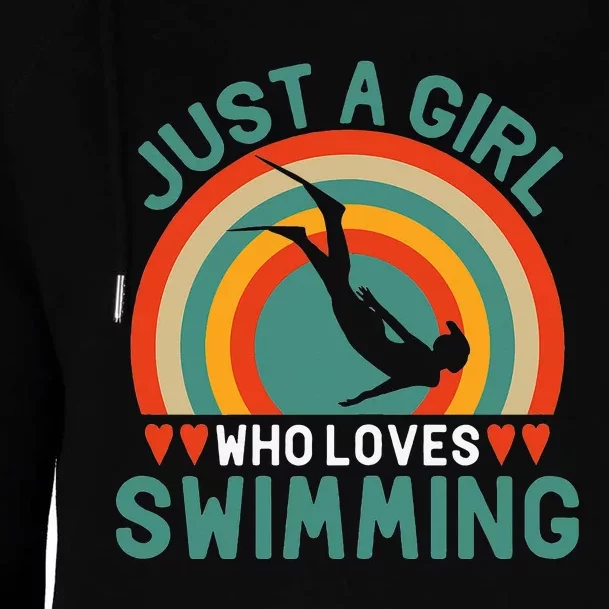 Just A Who Loves Swimming Funny Swimmer Gifts Womens Funnel Neck Pullover Hood