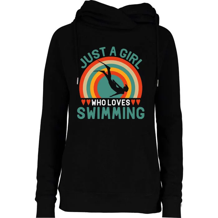 Just A Who Loves Swimming Funny Swimmer Gifts Womens Funnel Neck Pullover Hood